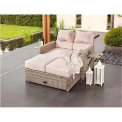 Großhandel 💯 Greemotion Gartensofa / Loungebett Bahia Twin Aus Polyrattan, Sand-grau 🔥